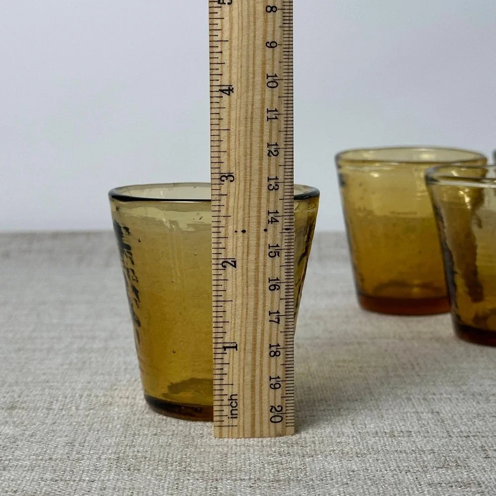 Hand Blown Amber Glass Petite Tumblers Set of 4 Pontil Bubble Art Glass Cups